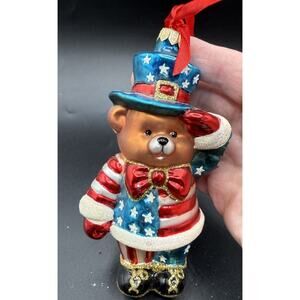 Summit Patriotic Bear Handblown Glass Christmas Ornament 4th July USA LOOK -LO17
